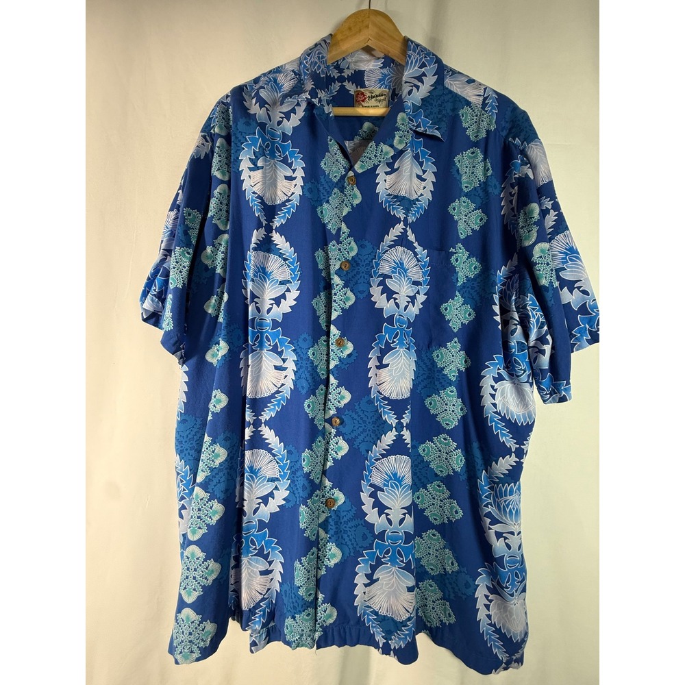 Hilo Hattie The Hawaiian Original Blue Tropical Rayon Shirt Mens 3XL Made Hawaii